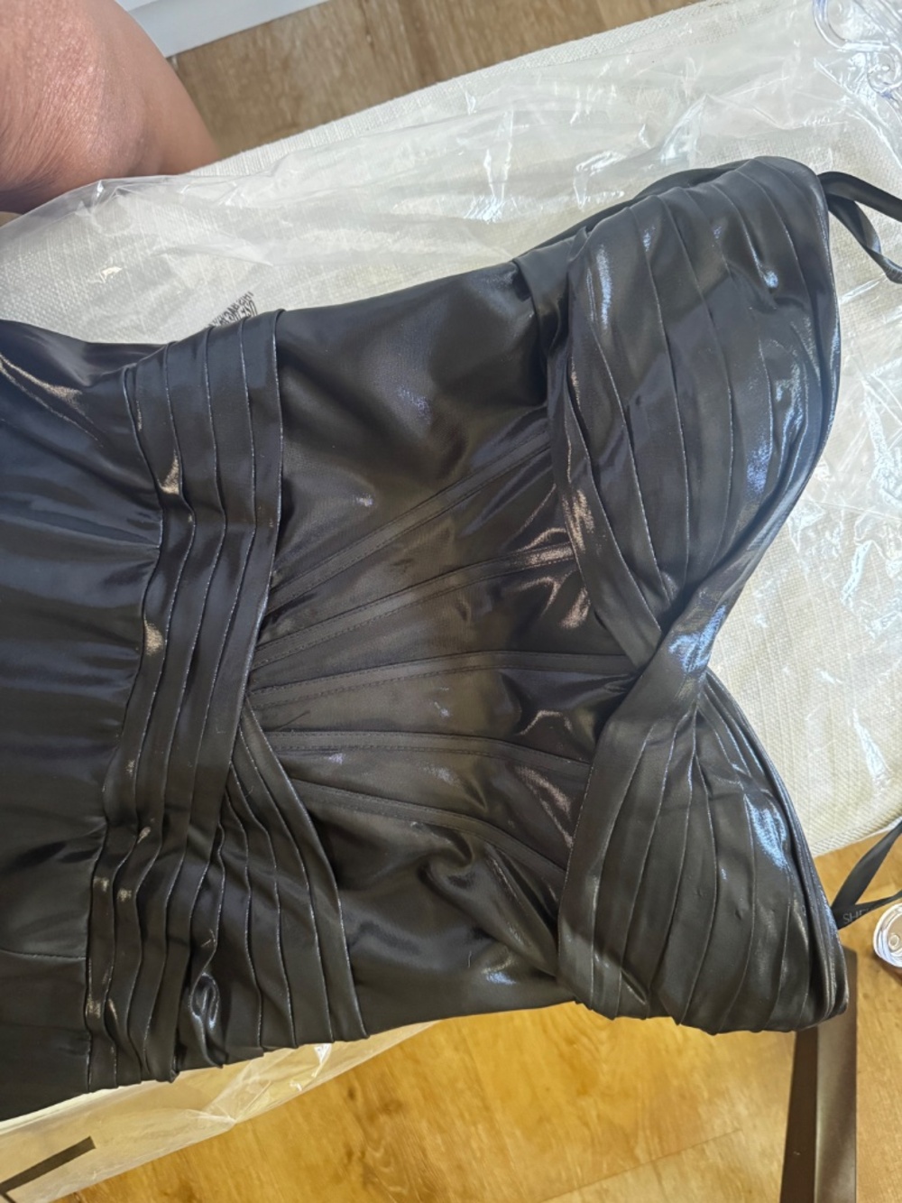 Sherri Hill Metallic Black Strapless Gown/long train Sz 8 - Picture 6 of 7